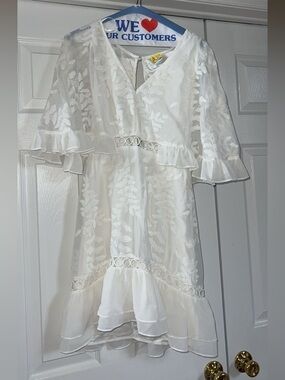 Selfie Leslie White Embroidered Ruffle Mini Dress